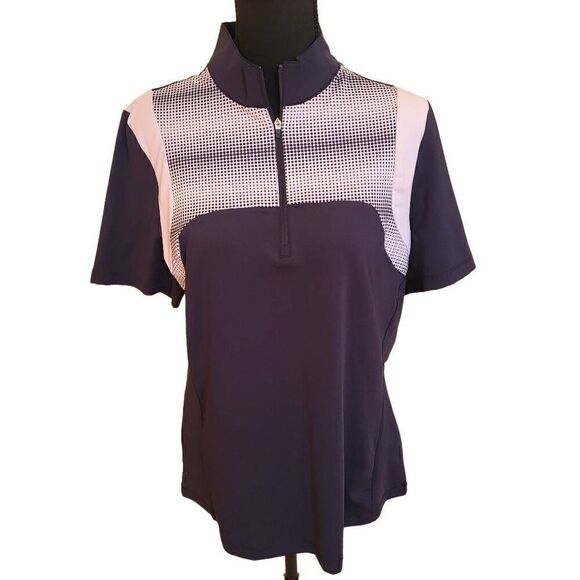 Nivo Womens Mock Neck Half Zip Short Sleeve Golf Polo Navy Blue White Size Large - Picture 1 of 11